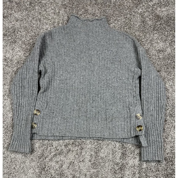 Madewell Sweater Womens Medium Gray Button Side Mock Neck Wool Cotton Blend Knit - Picture 1 of 11